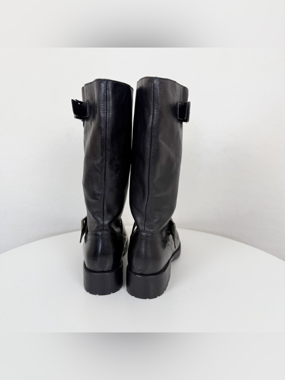 Free People Black Leather Mid-Calf Buckle Heeled Boots - Picture 8 of 14